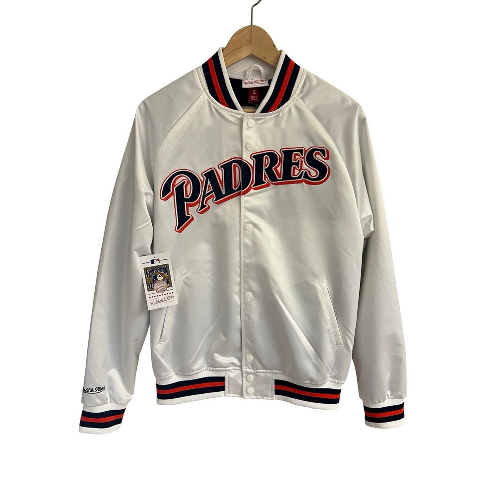 NWT Mitchell & Ness MLB San Diego Padres White Satin Varsity Full-Snap S Jacket